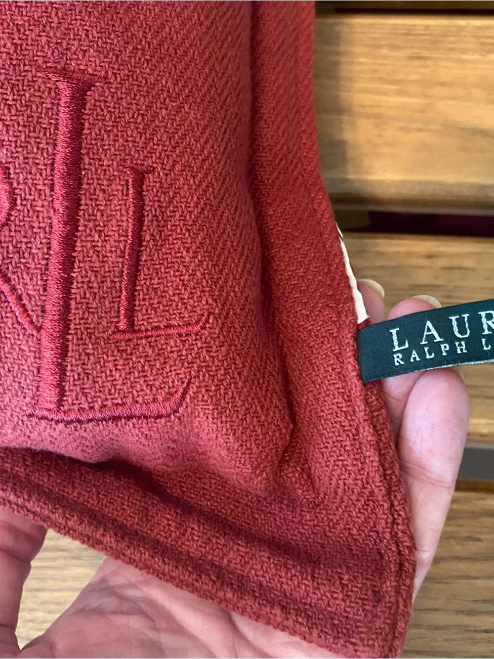 Lauren Ralph Lauren Brick Red Embroidered Lumbar Pillow